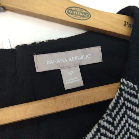 Banana Republic Tweed Sheath Dress Size 12 Black White Sleeveless Wool Career - Picture 5 of 9